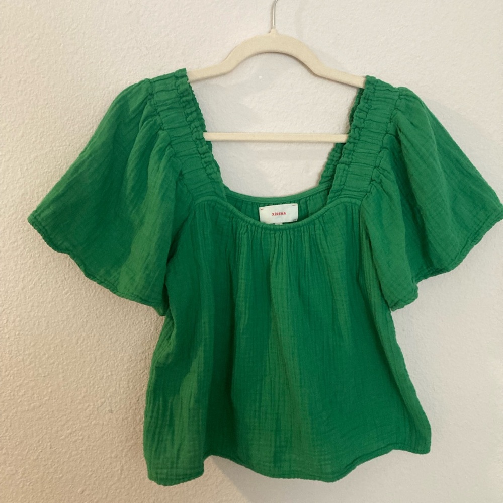 XIRENA Lou Flutter Sleeve Cotton Muslin Top Green Size XS